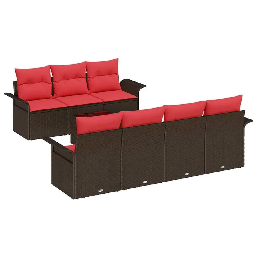 vidaXL Gartensofa-Set aus Poly-Rattan mit 8 Kissen in Beige und Rot mit pulverbeschichtetem Stahlgestell - Bild 2