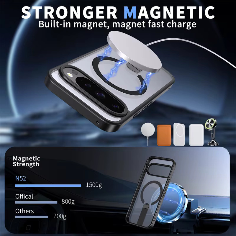Magnetische Schutzhülle für Google Pixel 9, 9 Pro, 10 Pro XL und 10A mit verstecktem Metallständer in Schwarz - Bild 2