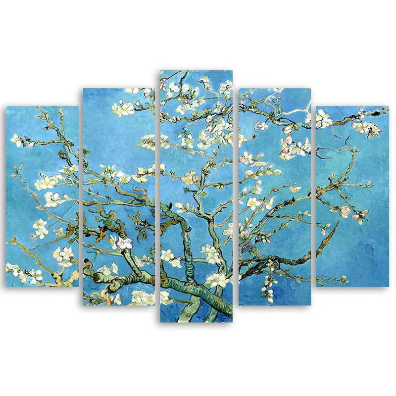 Fünfteiliges Leinwandbild Feeby Amandelbloesem Vincent Van Gogh, Floral, Blau, B/H: 100 x 70 cm - Bild 2