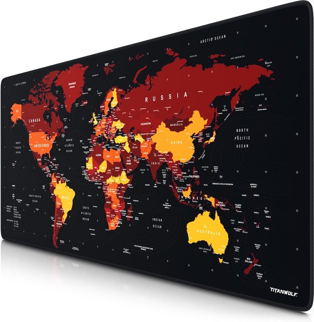 Titanwolf Gaming Mauspad XXL Speed Mousepad mit Weltkarte in Rot und Multicolour, B/T: 90 x 40 cm - Bild 1