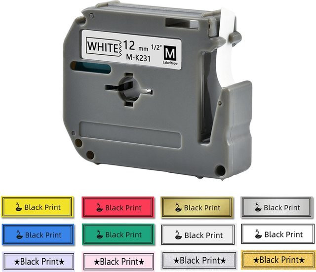 Brother MK231 Etikettenrollen in Schwarz und Grün, kompatibel mit PTouch PT-55 PT-60 PT70 PT-75 PT-80 PT-90, Breiten: 9 mm und 12 mm - Bild 1
