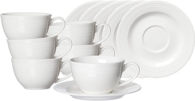Ritzenhoff & Breker Kaffeetassen mit Untertassen Levi aus Porzellan, Weiß, 6er Set, 220 ml - Bild 1