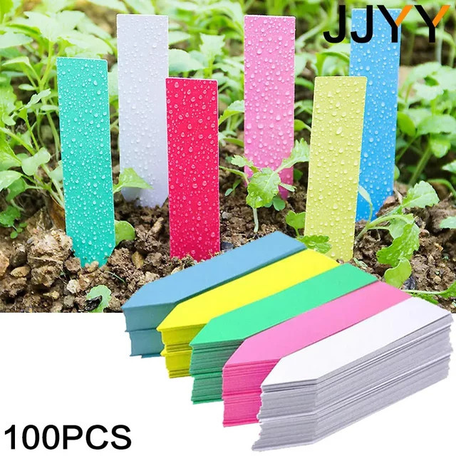 JJYY Pflanzenetiketten-Marker aus PVC, 100 Stück wasserfeste Sortierschilder für den Garten in Blau und Mehrfarbig - Bild 1