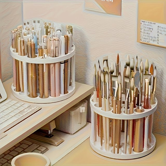 Rotierender Desktop-Organizer aus Kunststoff in Weiß für Make-up und Bürobedarf - Bild 1