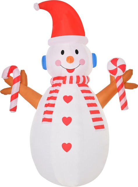 HOMCOM Aufblasbarer Schneemann mit rotierender Beleuchtung als Weihnachtsdeko für Garten und Party, weiß-rot, Höhe: 240 cm, Breite: 180 cm, Tiefe: 100 cm - Bild 1