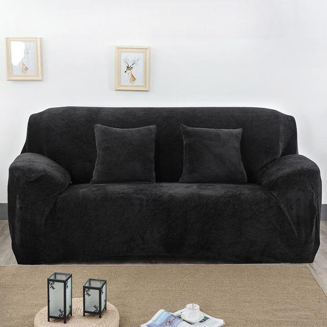 Levivel Samt Plüsch Sofabezug für L-förmige Ecksofas, elastischer Stretch Überwurf in Schwarz, 3-Sitzer für 190-230 cm - Bild 1