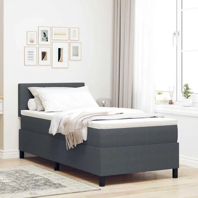 Modernes Boxspringbett von vidaxl in Anthrazit und Weiß aus Cordstoff, B/T/H: 203 x 90 x 88 cm - Bild 1