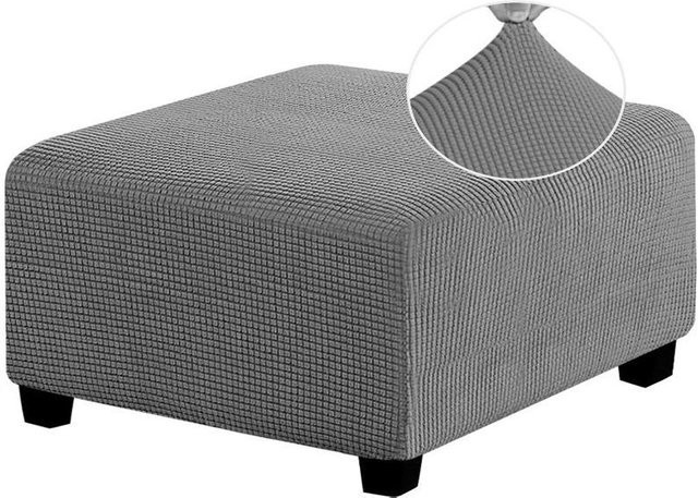 Universeller Hockerbezug für quadratische Hocker und Fußpedale, Grau, Polyester-Elastan-Stretch, Höhe: 34-45 cm, Breite: 38-45 cm - Bild 1