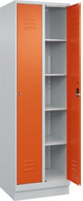 C+P Wäsche-Spind Classic PLUS mit Sockel und 2 Abteilen, Farbe Grau/Orange, B/T/H: 60 x 50 x 195 cm, mit Zylinderschloss und Soft-Close-Türen - Bild 1