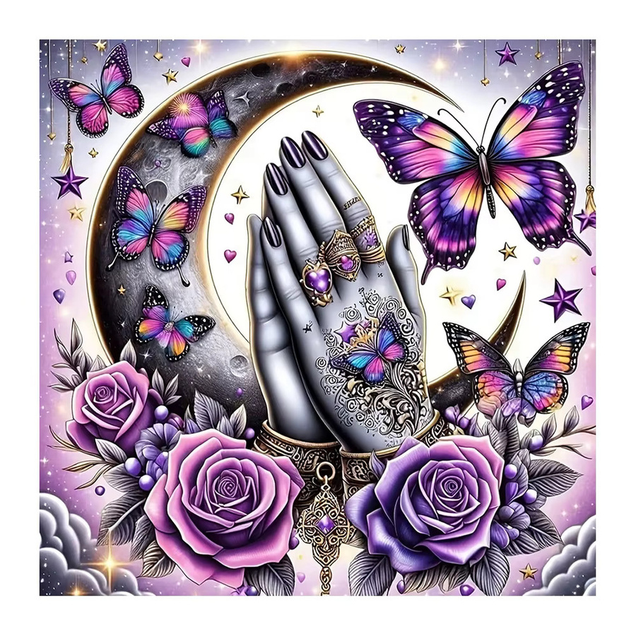 EverShine DIY Diamantmalerei 5D Set mit Rose, Schmetterling und Mond in Multicolour, runde Bohrer, B/B/H: 20 x 20 x 20 cm - Bild 4