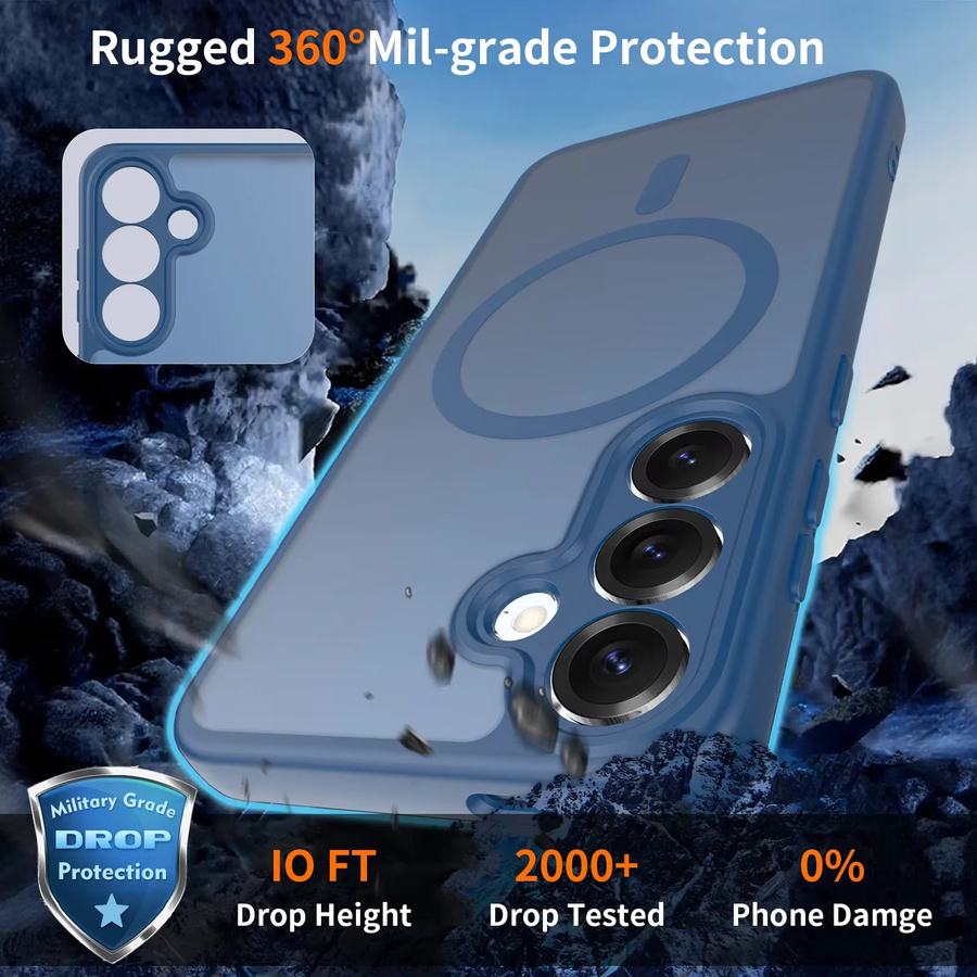 Robuste magnetische Handyhülle für Samsung Galaxy S25 Edge und S24 Ultra Plus 5G in Transparent, Schwarz oder Blau mit stoßfester PC-Rückseite - Bild 1