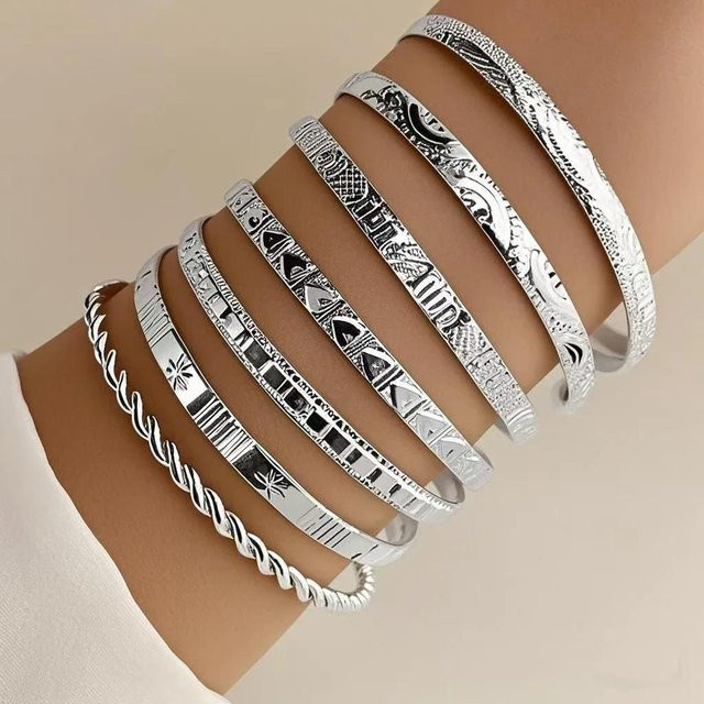 Armband-Set Edelstahl, Silber, Damen, Punk Herz-Aufdrucke - Bild 1