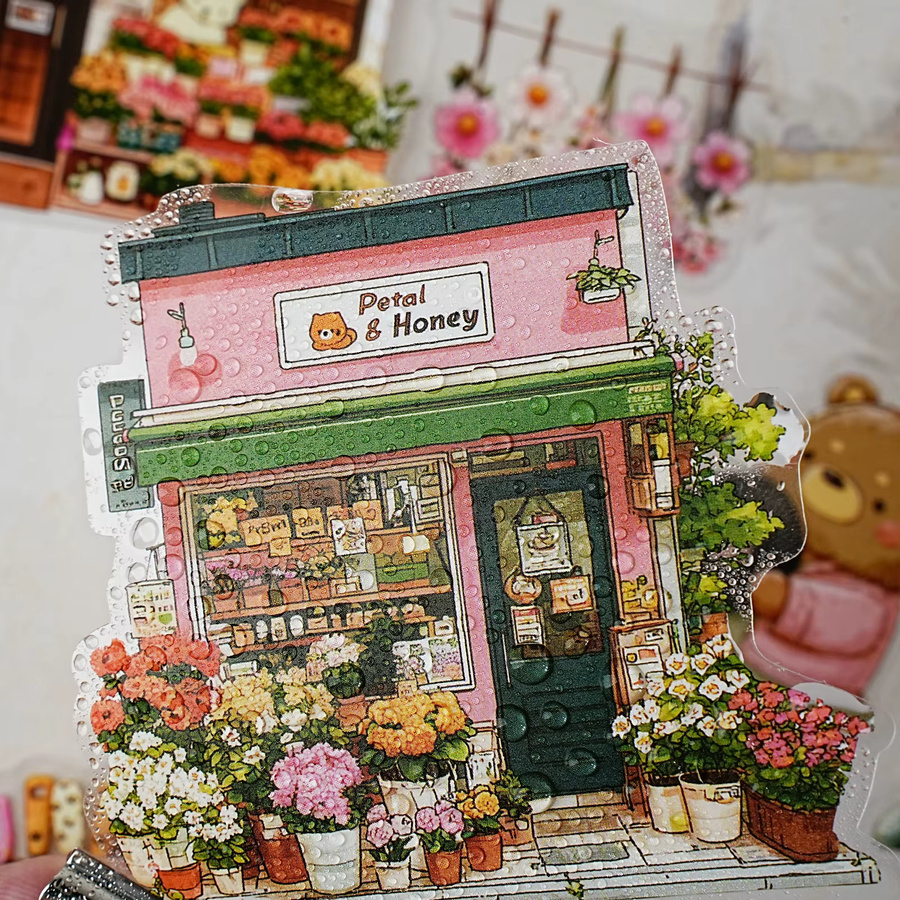 Etori Life 15-teiliges Set niedliche Bären-Aufkleber mit Blumenmuster und Stadtarchitektur-Muster in Multicolour für Laptops, Gitarren, Tagebücher und Scrapbooking - Bild 3