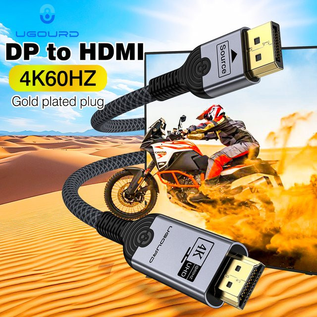 UGOURD DisplayPort auf HDMI 2.0 Kabel für 4K 60Hz, Adapter für PC, Laptop, TV und Projektor, Schwarz - Bild 1