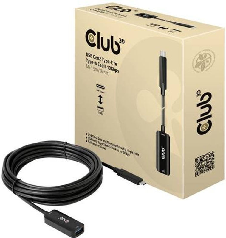 Club3D USB-Verlängerungskabel USB-C auf USB-A, USB 3.2 Gen2, Schwarz, 5 m - Bild 2