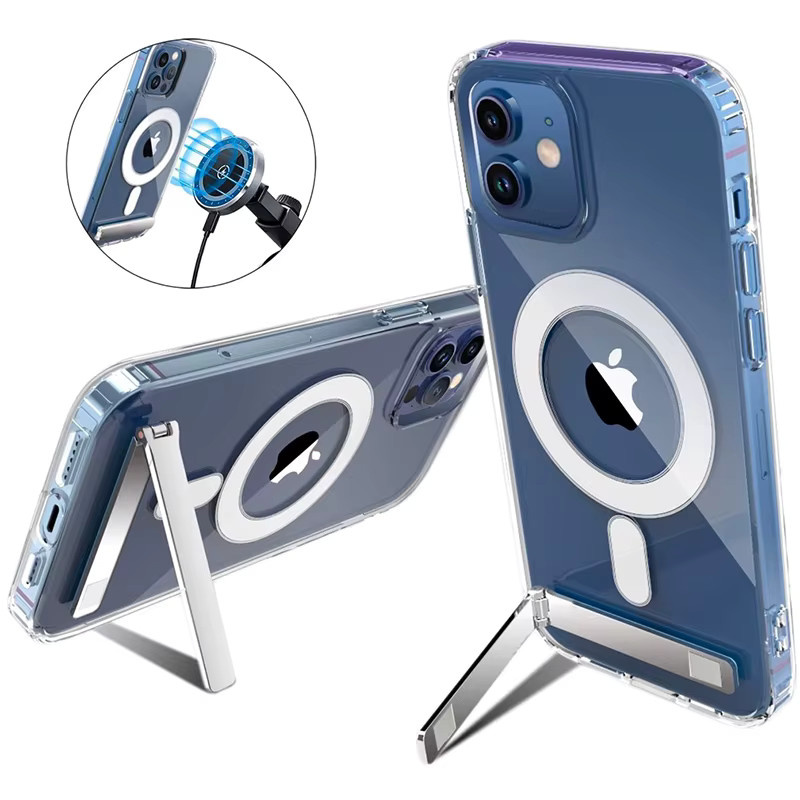 UYUXIO Magnetische Schutzhülle für iPhone 17 16 15 14 Pro Max, transparente Stoßfeste Hülle mit klappbarem Metallständer - Bild 6
