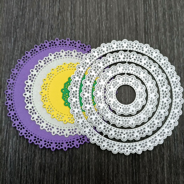 Runde Metall-Stanzform mit Spitzen- und Kurvenrand in Silber für DIY Scrapbook und Papier-Bastelarbeiten - Bild 1