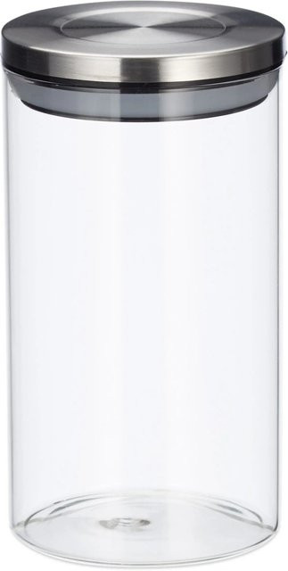 Relaxdays Vorratsglas 3er Set aus Glas und Edelstahl in Transparent und Silber, luftdicht, Volumen: 1000 ml pro Glas, Höhe: 18 cm, Durchmesser: 9,5 cm - Bild 1