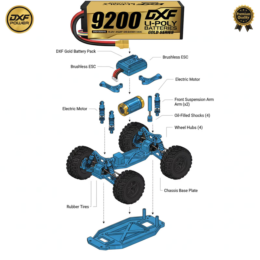 DXF 4S Graphene Lipo Akku Racing Series Gold Version 9200mAh 140C 15,2V Hardcase für RC Auto Truck Buggy - Bild 4