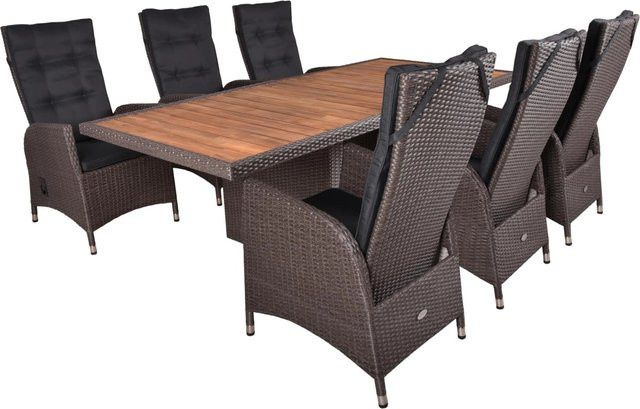 DELUKE Garten-Sitzgruppe HAMM 7-teiliges Gartenmöbel-Set aus Akazie in Weidenbraun mit Esstisch, Sesseln und Stühlen - Bild 1