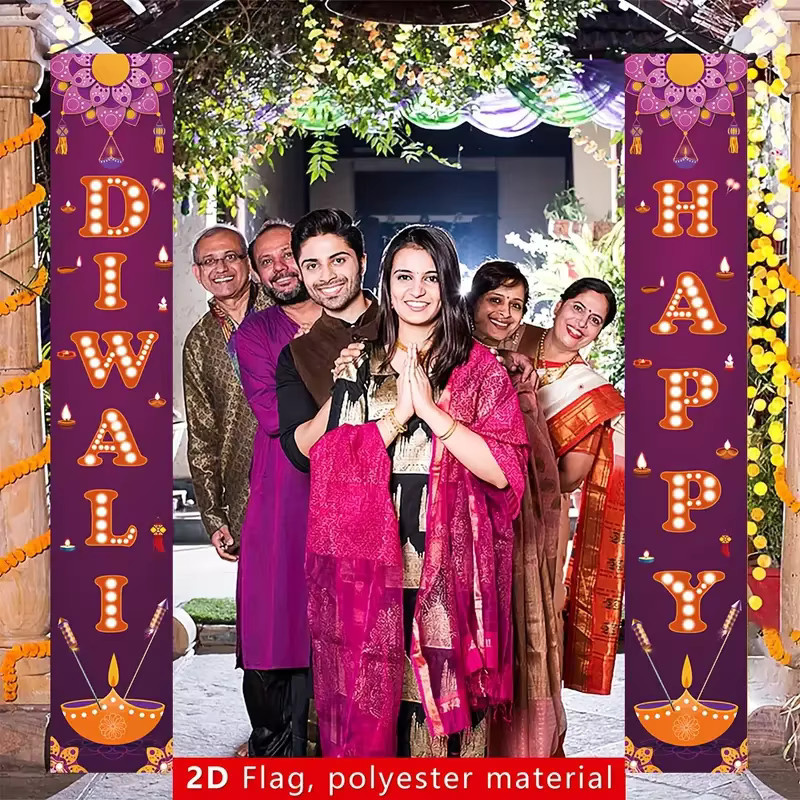 VIKAMA 2-teiliges Diwali-Türbanner-Set in Lila mit Couplets für festliche Partydekorationen, H x B: 180 x 30 cm - Bild 3