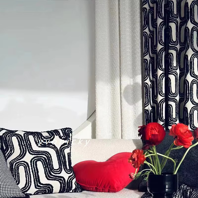 Yvonicky Blackout-Vorhänge aus Chenille und Samt in Schwarz-Weiß mit geometrischem Design, Höhe: 270 cm, Breite: 100 cm - Bild 6