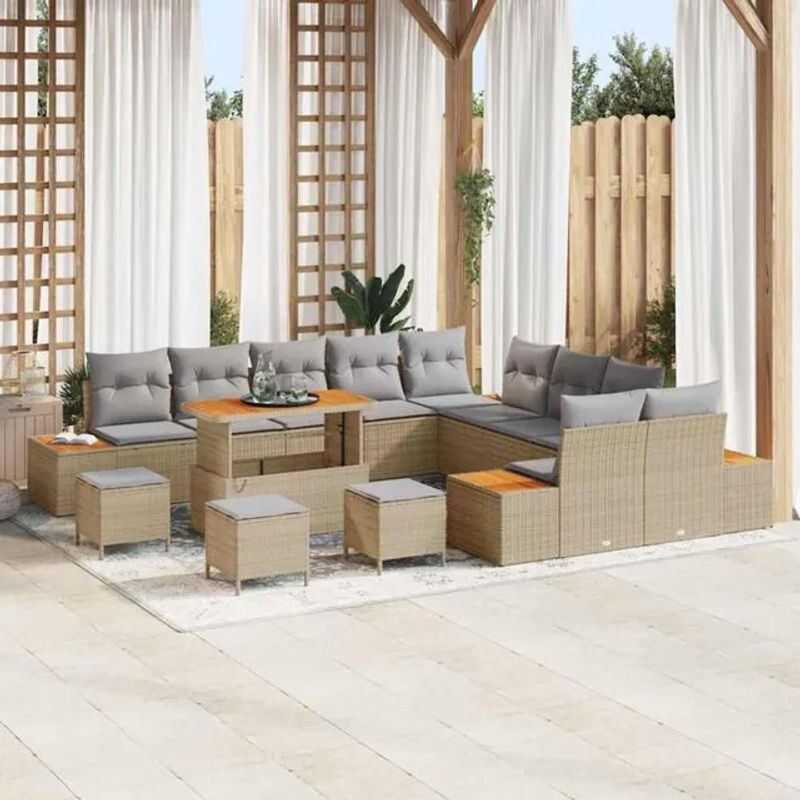 vidaXL Garten-Sofa-Set aus Poly-Rattan mit 14 Kissen in Beige - Bild 1