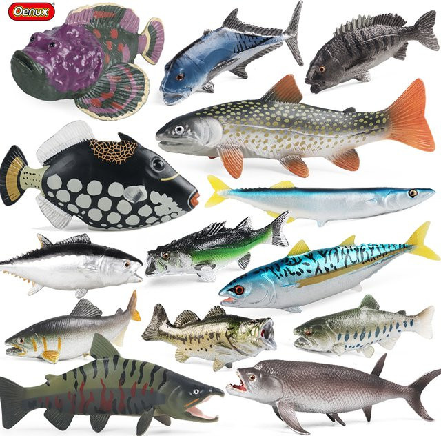 Oenux Sea Life Clownfisch Lachs Bass Marine Ozean Tier, Actionfiguren, Kunststoff - Bild 1