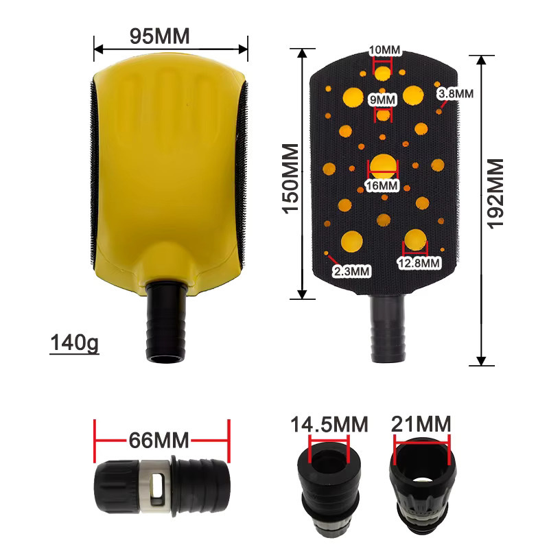 Vibratite Vakuum-Handschleifblock 6 Zoll mit Klett-Schleifhalter in Gelb für Karosserie, Lackierung und Holzbearbeitung - Bild 3