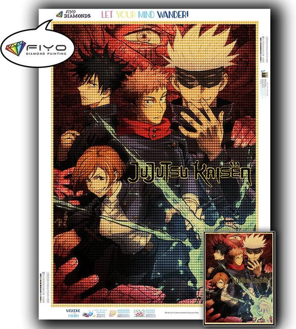 FIYO 5D DIY Diamant Stickerei Anime Jujutsu Kaisen Bild, Multicolor, B/H: 20 x 30 cm - Bild 1