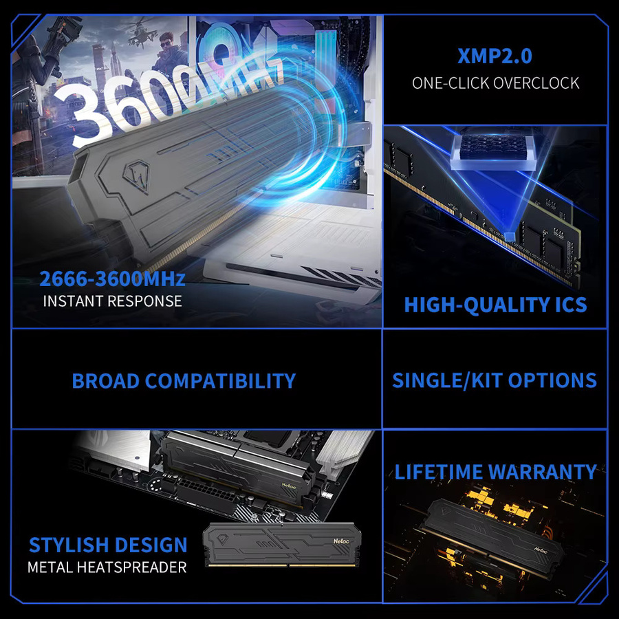 Netac Shadow II DDR4 RAM UDIMM Arbeitsspeicher mit Aluminium-Kühlkörper und XMP 2.0 Unterstützung in Weiß - Bild 3