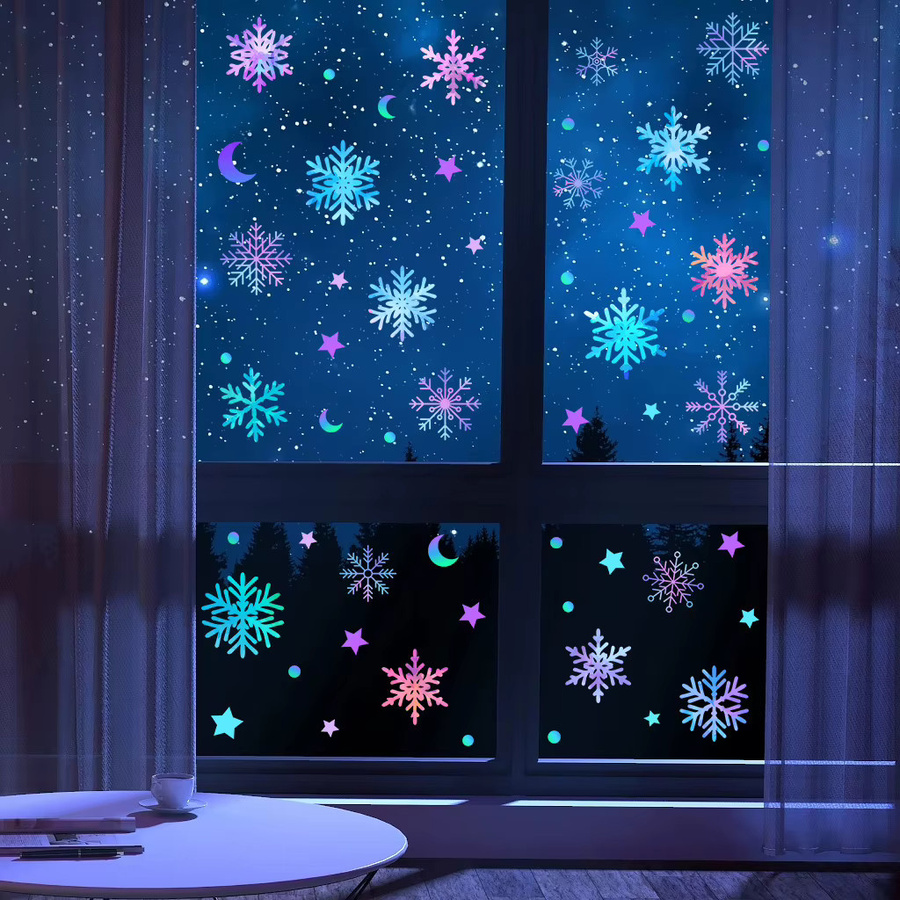 Selbstklebende Weihnachts-Wandaufkleber von DUTRIEUX mit Schneeflocken, Mond und Sternen in Multicolour aus PVC für deine Heimdekoration - Bild 3