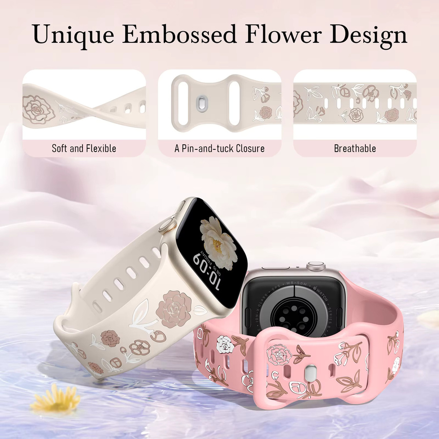 LCAPLE Uhrenarmband Silikon, Blumenmuster, Weiß - Bild 2