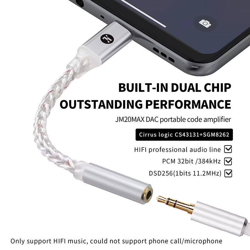 JCALLY JM20/JM20 Max Tragbarer Kopfhörer Verstärker mit CS43131 Chip Audio Decoder Typ-C auf 3,5mm Digital Audio Adapter für Android - Bild 3