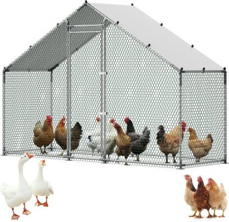 VEVOR Hühnerstall mit begehbarem Auslauf und wasserdichter Abdeckung, grauer Geflügelkäfig aus verzinktem Kohlenstoffstahl für Hühner, Kaninchen oder Gänse, B/T/H: 300 x 100 x 200 cm - Bild 1