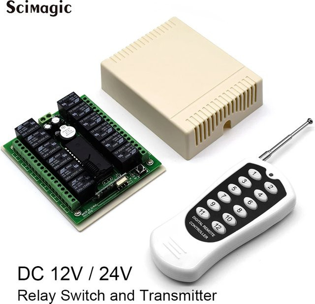 Scimagic-RC 12-Kanal Drahtloser RF-Relais-Schalter mit Fernbedienung 433 MHz für 12V/24V DC Motor und Licht in Weiß - Bild 1