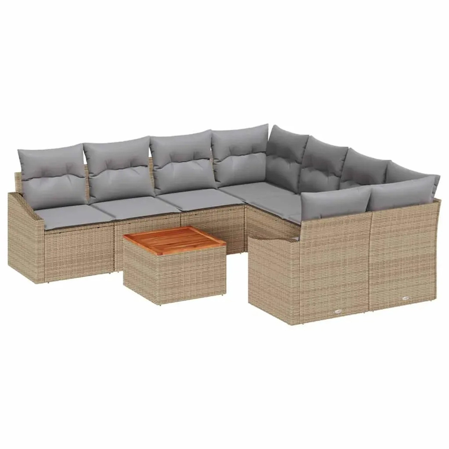 vidaXL Garten-Sofa-Set 9-teilig aus Poly-Rattan und pulverbeschichtetem Stahl in Beige und Grau mit Polstern und Stauraum - Bild 2