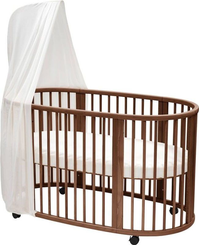 Stokke Sleepi Bundle Babybett aus Buchenholz inklusive Matratze, Spannbetttuch, Himmelstange und Himmel in Braun - Bild 3