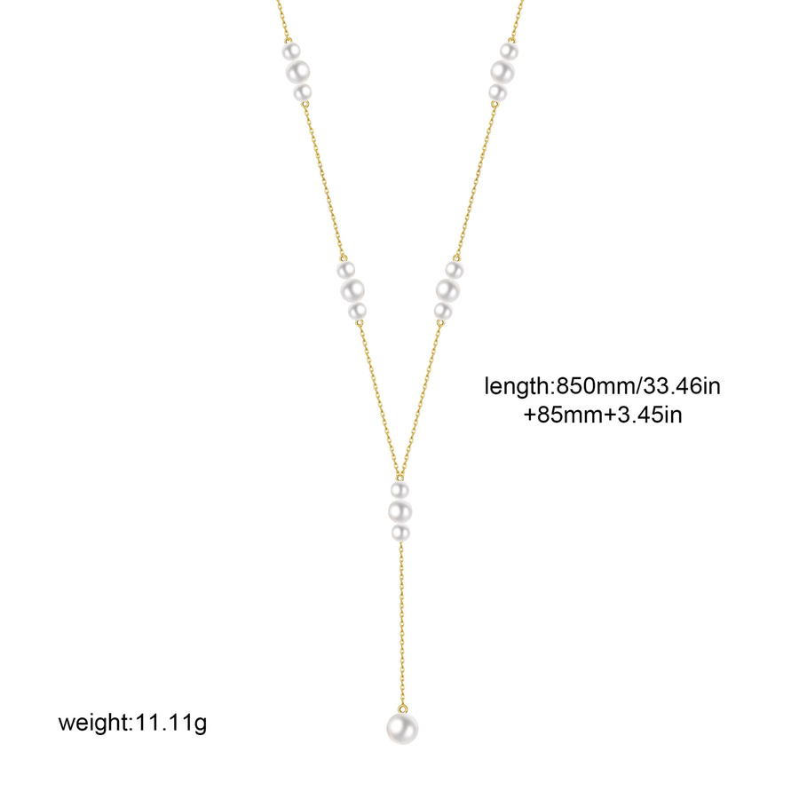 Erpels Halskette, Y-Form Anhänger, Imitation Perle, Edelstahl - Bild 2