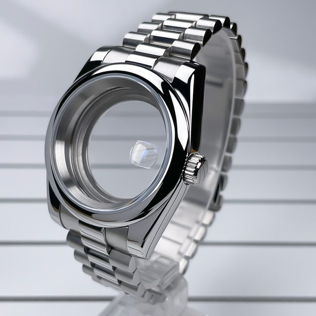 MACARLON Ersatzgehäuse, Edelstahl, 39 mm, Präsident Armband, Saphirglas, Silber, Unisex - Bild 1