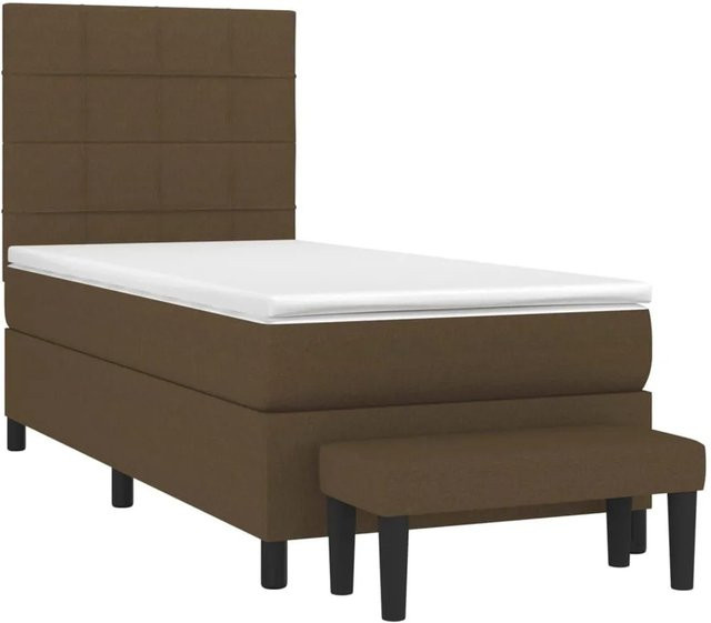 vidaXL Boxspringbett Hybrid mit Matratze und Taschenfederkern, Dunkelbraun und Weiß, B/T/H: 90 x 190 x 128 cm - Bild 1