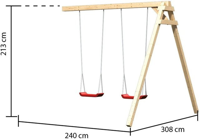 Karibu Doppelschaukel Anbau aus nordischer Fichte in Braun, B/H/T: 240 x 213 x 264 cm - Bild 1