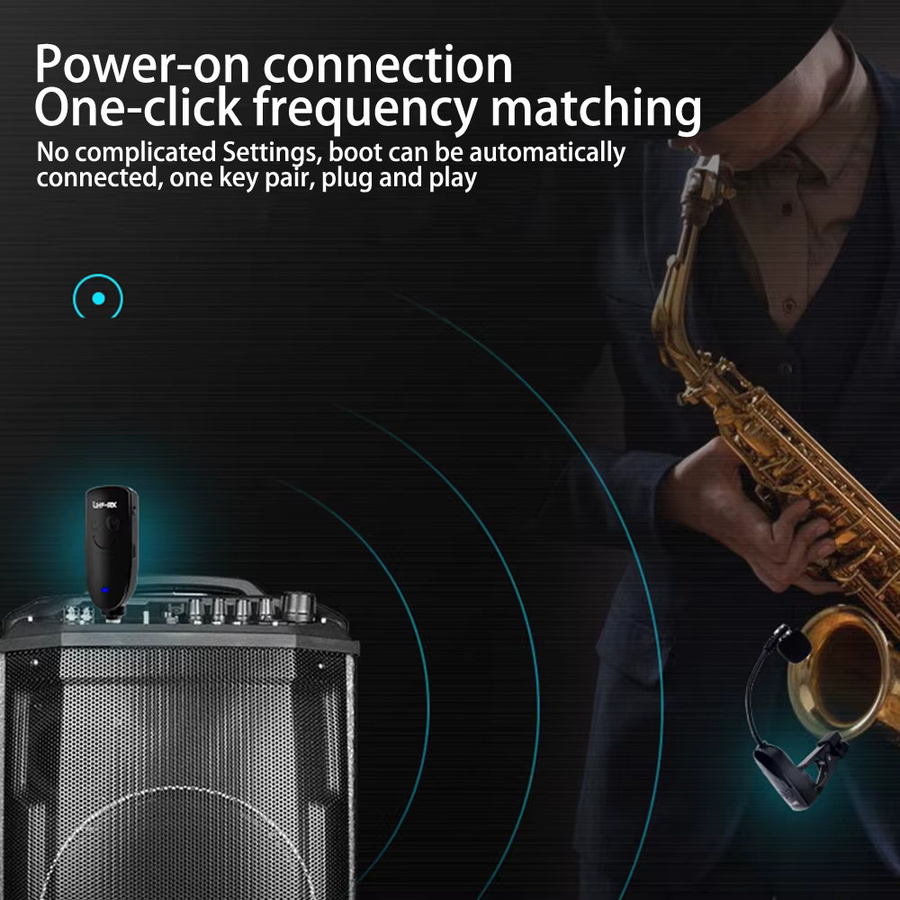 Drahtloses Bluetooth Mikrofon von occkic in Schwarz als Tonabnehmerverstärker für Saxophon, Trompete und Posaune - Bild 5
