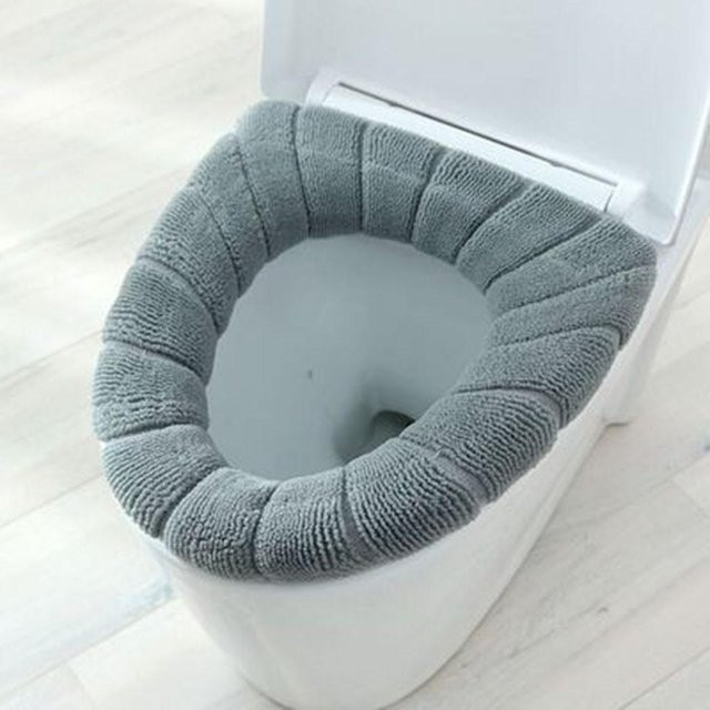 Waschbarer Toilettensitzbezug aus Baumwolle von Yiran Furniture in Grau mit Griff, Durchmesser: 30 cm - Bild 1