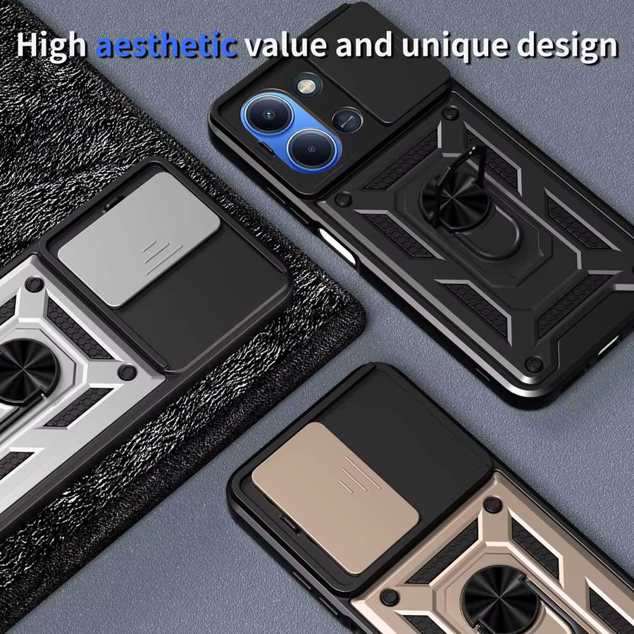 Stoßfeste Rüstung-Schutzhülle für Xiaomi Mi POCO C85 mit Kameraobjektiv-Schutz und Auto-Halterung in Schwarz - Bild 2