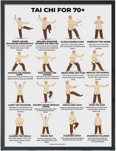 Elyon Tai Chi Stuhl-Workout-Poster mit visuellen Anleitungen für Senioren und Anfänger, ungerahmt, weiß - Bild 1