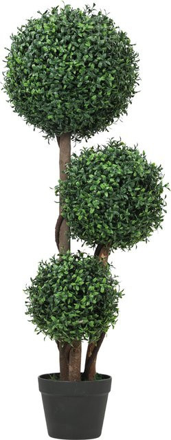 HOMCOM Künstliche Buchsbaumkugel dreikugelig in Grün mit Holzstamm und Topf, Höhe: 100 cm - Bild 1