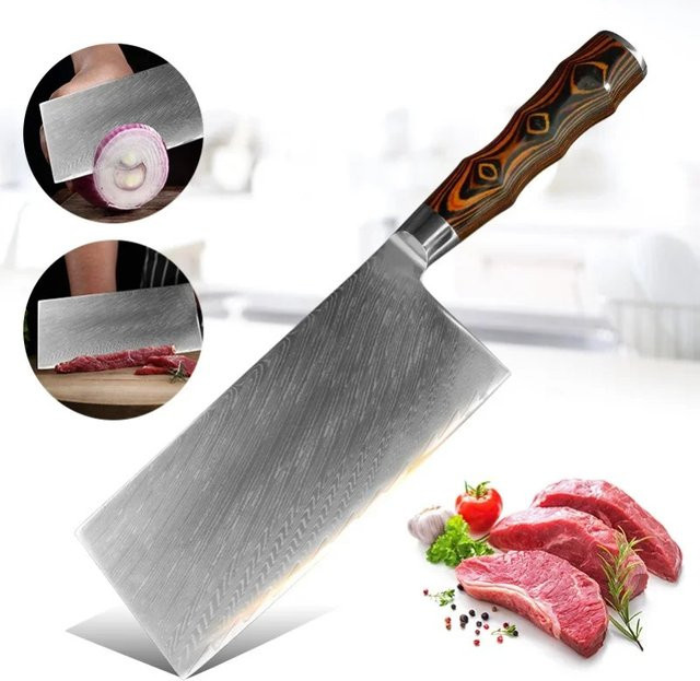 InLeung Damaskus Kochmesser mit Holzgriff in Silber - Bild 1