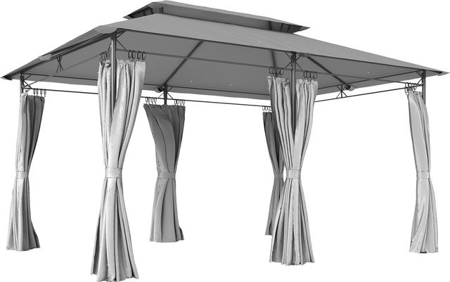 Outsunny Gartenpavillon mit abnehmbaren Vorhängen und Doppeldach in Dunkelgrau, B/T: 4 x 3 m, aus Metall und Polyester - Bild 1