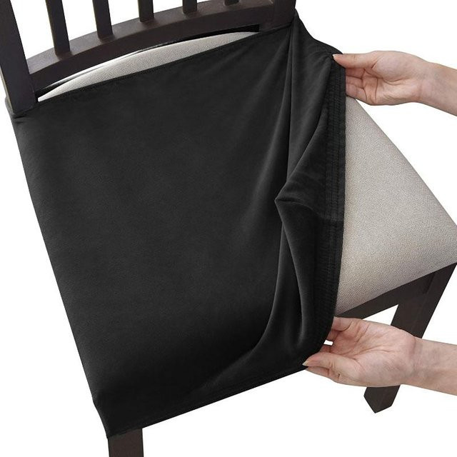 Bestbags Samt Stretch Stuhlsitzbezüge für Esszimmerstühle, Waschbar, Schwarz - Bild 1